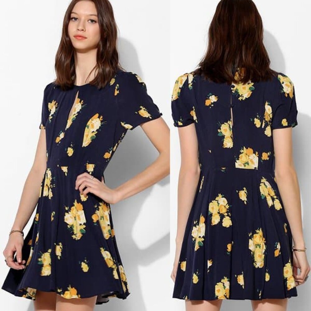 Kimchi Women’s Blue Blue and Yellow Mini Floral Dress Size 0